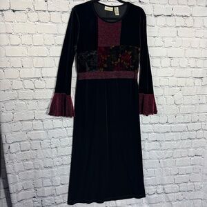 Vintage Studio Ease Velvet Patchwork Whimsigoth Maxi Dress Flared Cuffs Size 10